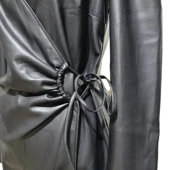 House of Harlow 1960 Tied Faux Leather Crossover wrap Mini Dresses XL - Picture 6 of 8